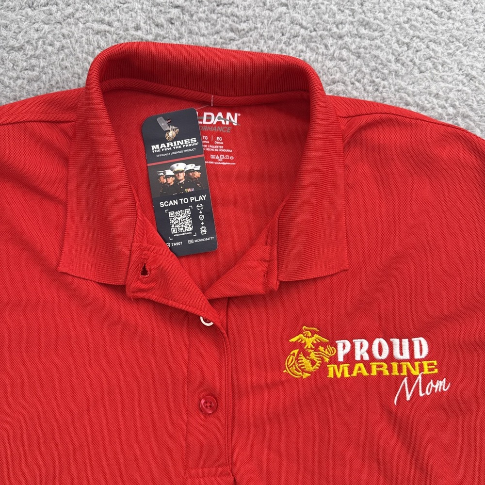 Proud Marine Mom Embroidered Red Polo Shirt Womens XL USMC Gildan